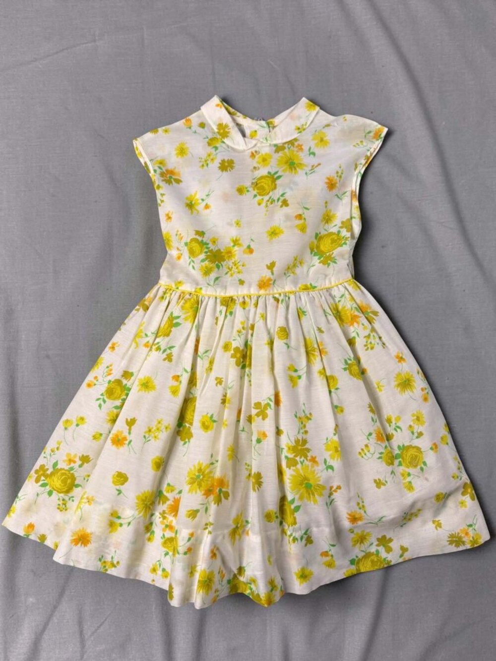Vtg 1960s Jack Borgenicht Girls Yellow Floral Party Dress ILGWU Size 3T/4T